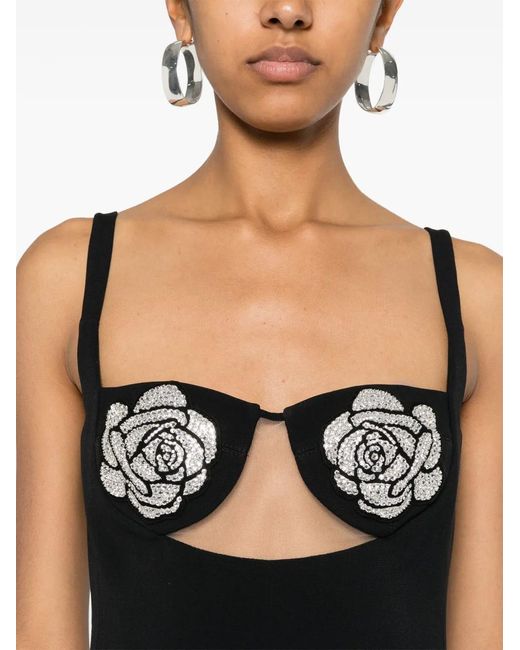 David Koma Black Floral-Appliqué Mini Dress