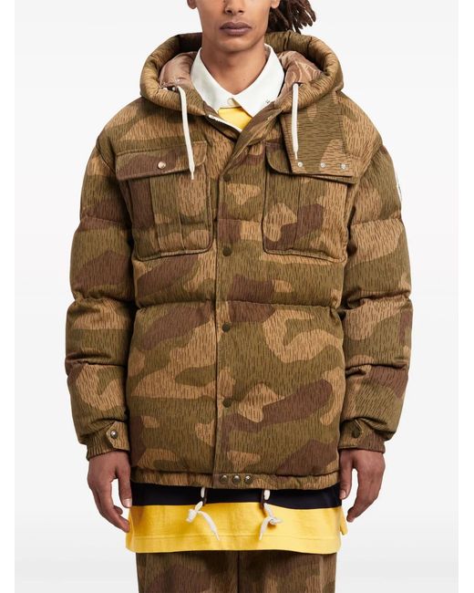 Moncler Brown X Camouflage-Print Long Parka Coat