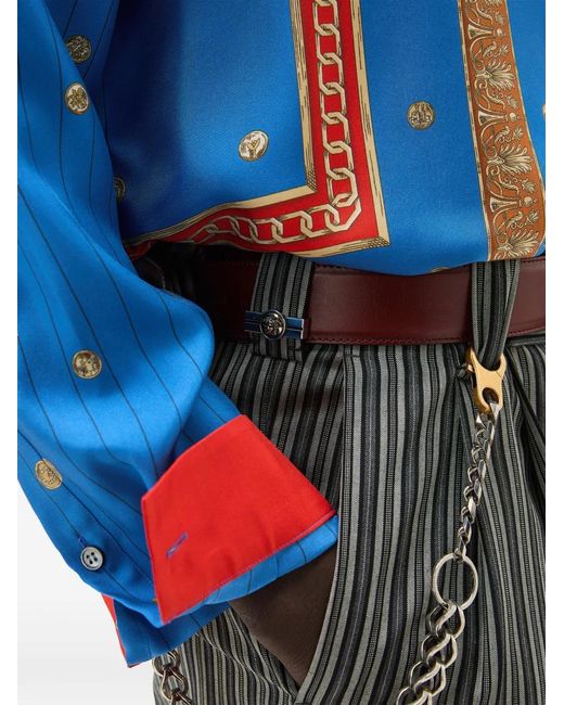 Versace Gray Striped Pleated Trousers for men
