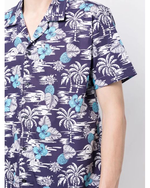 Karl Lagerfeld Blue Palm Tree-Print Cotton Shirt for men