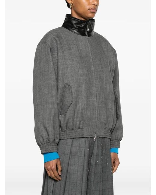 Sandro Black Leather-Collar Wool Jacket