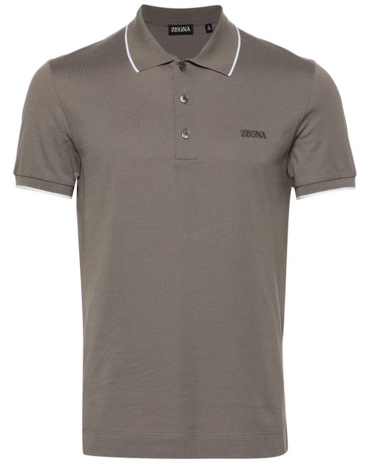 Zegna Gray Striped-edge Piqué Polo Shirt for men