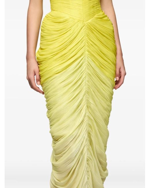Ana Radu Yellow Strapless Draped Maxi Dress