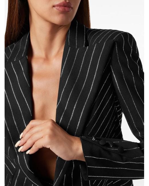 Philipp Plein Black Cady Crystal-Embellished Cropped Blazer