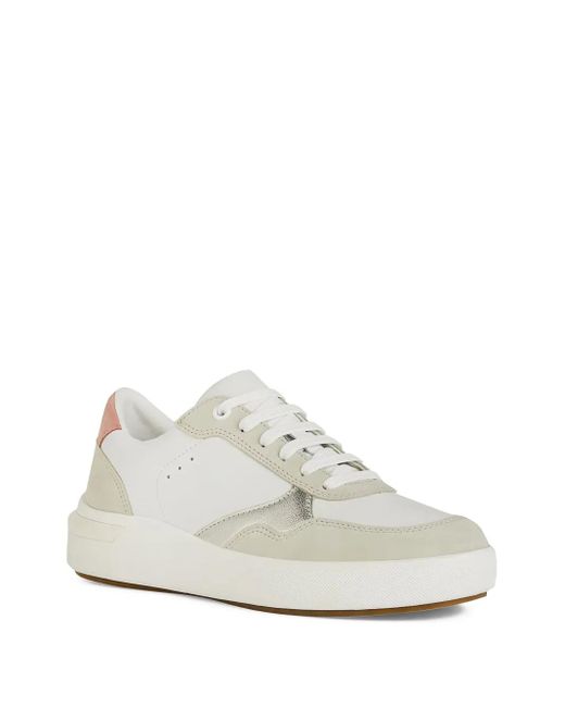 Geox White Dalyla Leather Panelled Sneakers