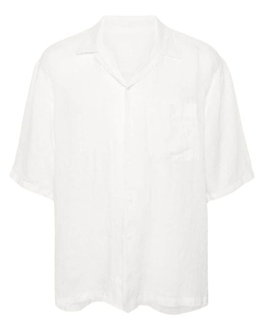 メンズ 120% Lino キャンプカラー リネンシャツ White