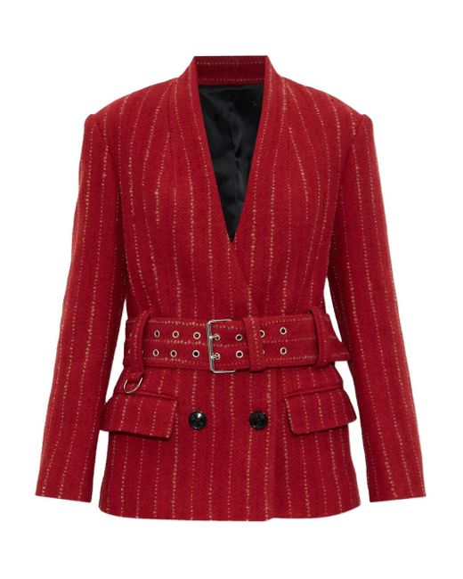 Isabel Marant Red Pinstripe Belted Jacket