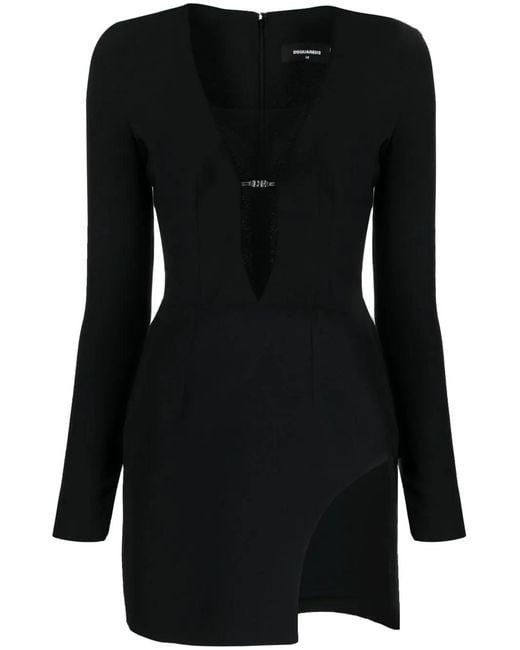 DSquared² Black Cut-Out Long-Sleeve Minidress