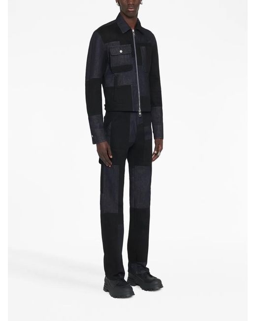 McQueen Blue Patchwork Straight-Leg Jeans for men