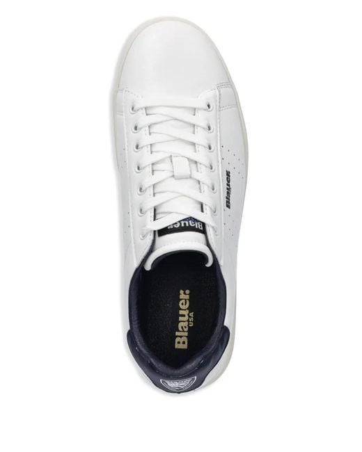 Blauer White Perforated Leather Sneakers for men