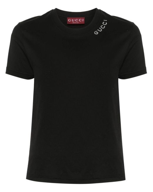 Gucci T-shirt Verfraaid Met Kristallen in het Black