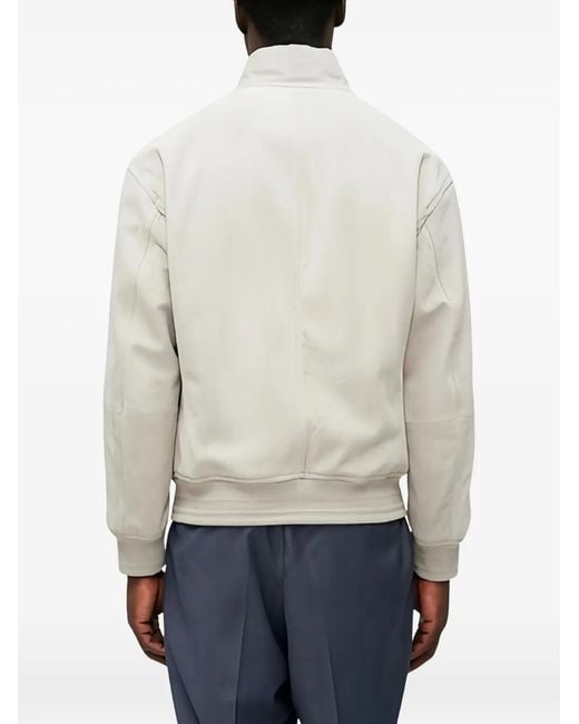 Boss White Leather Bomber Jacket for men
