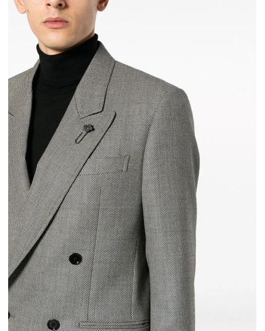 Lardini Gray Micro-Dot Double-Breasted Wool Blazer for men