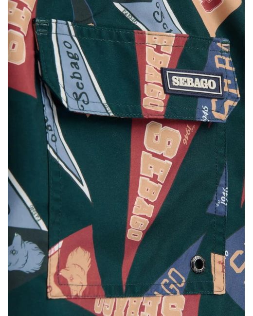 Sebago Green Patterned Sandbeach Shorts for men