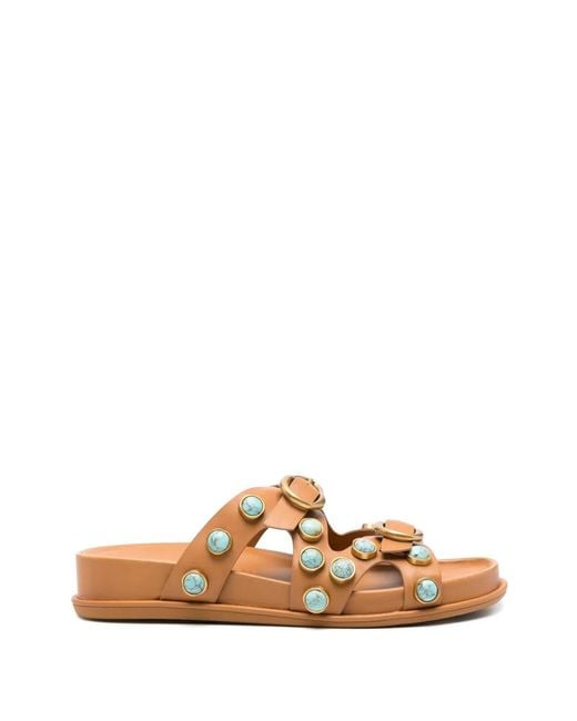 Cult Gaia Brown Blair Buckle Embellished Sandals