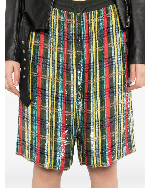 Ashish Green Plaid Sequin Shorts