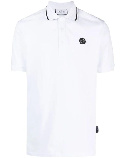 Philipp Plein White Ss Paisley Strass Polo Shirt for men