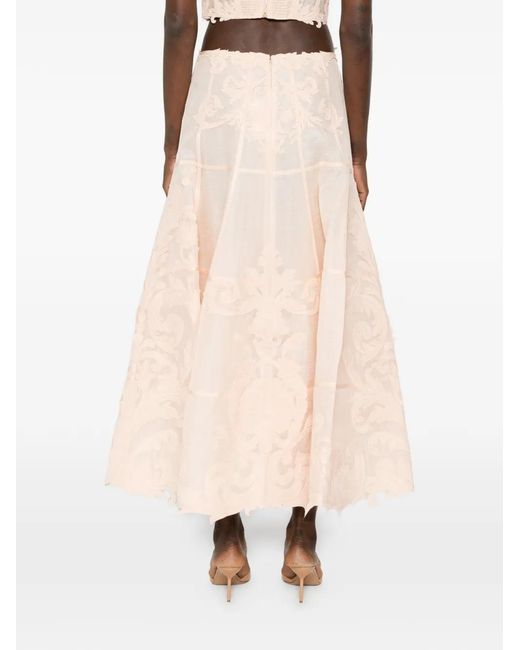Zimmermann Natural Floral-Pattern Midi Skirt