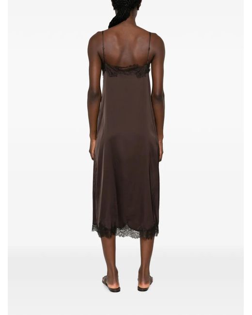 Maje Brown Lace-Trim Midi Dress