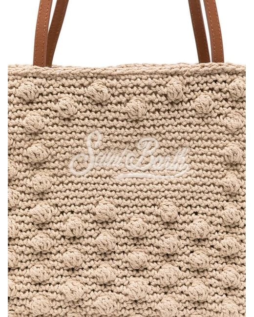 Mc2 Saint Barth Natural Crochet-Knit Logo-Embroidered Shoulder Bag