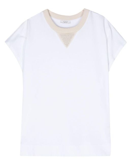 Peserico White Cap-sleeve Cotton T-shirt