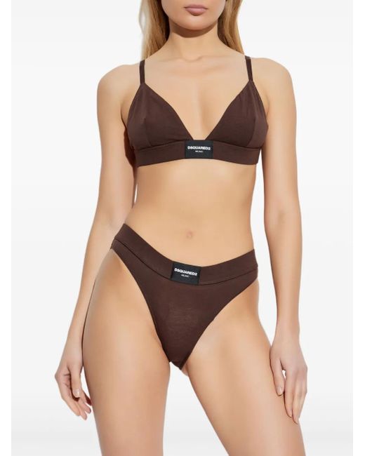 DSquared² Brown Logo-Patch Bra