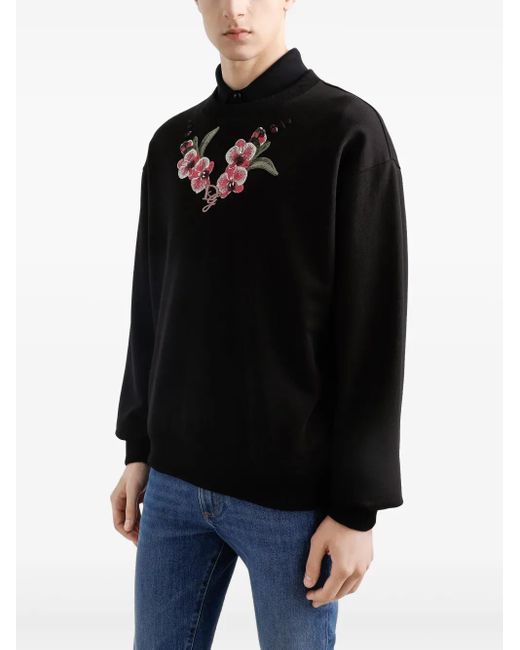 Dolce & Gabbana Black Orchid Embroidered Sweatshirt for men
