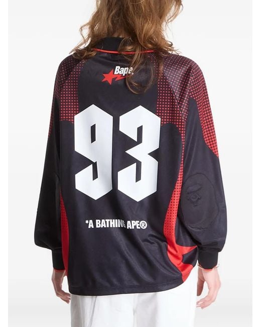 A Bathing Ape Red Ape Flame Monogram-Jacquard Football Jersey