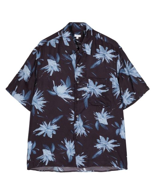 Caruso Blue Floral-print Button-up Shirt for men