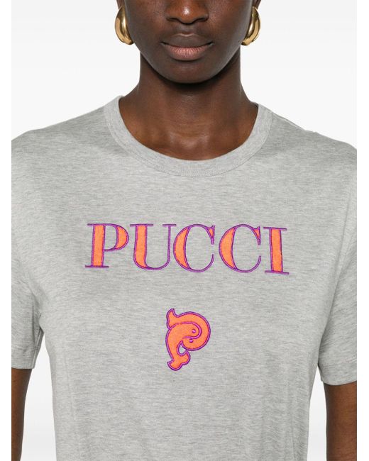 Emilio Pucci White T-Shirt mit Logo-Stickerei