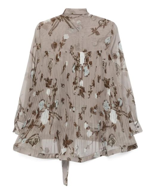 P.A.R.O.S.H. Brown Pleated Floral-Print Blouse