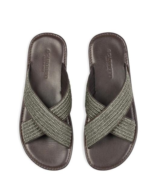 Scarosso Green Ettore Crossover-Strap Raffia Sandals for men