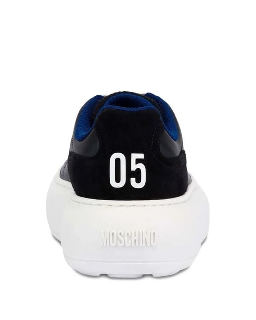 Moschino Blue Mesh, Calfskin, And Suede Sneakers for men
