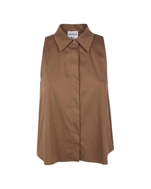 Semicouture Brown Quanta Sleeveless Box-Pleat Shirt