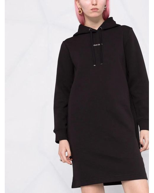 Calvin Klein Black Logo-Print Hoodie Short Dress