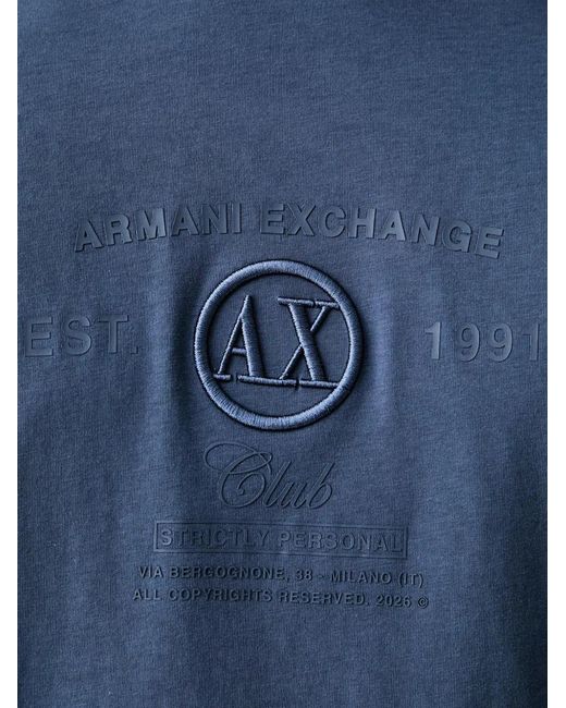 ARMANI EXCHANGE Blue Logo-Embroidered T-Shirt for men