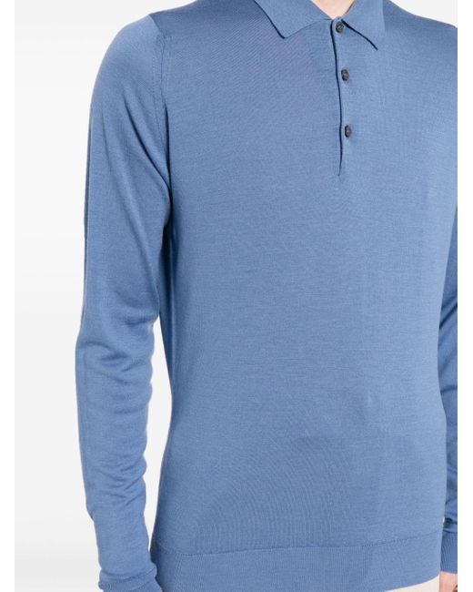 John Smedley Blue Long-sleeve Wool Polo Shirt for men