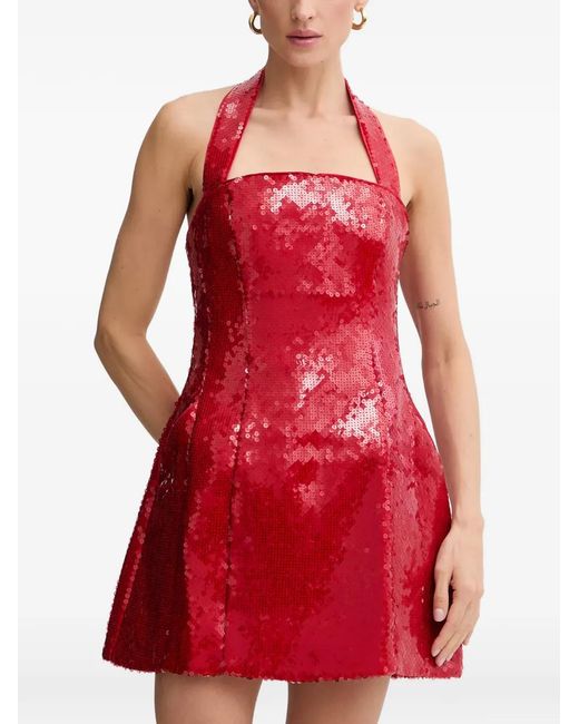 Bardot Red Sequin-Embellished Halterneck Mini Dress