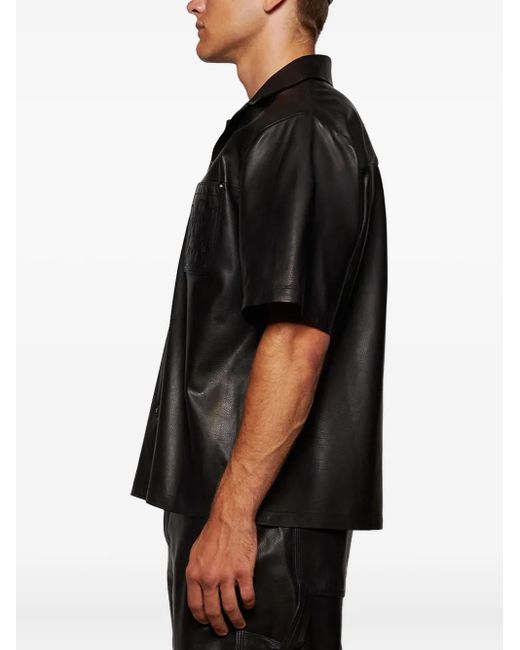 Amiri Black Ma Embroidery Leather Shirt for men