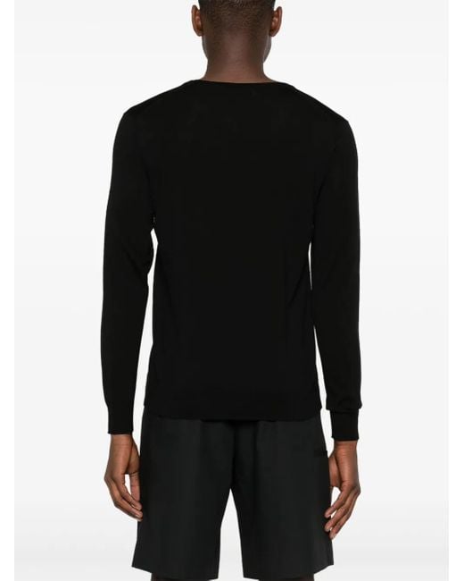 MODES GARMENTS Black V-Neck Merino Wool Jumper for men