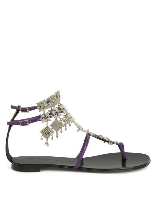 Giuseppe Zanotti Purple Amira Embellished Suede Sandals