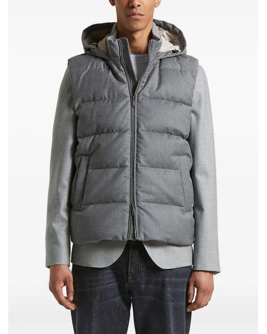 Peserico Gray Hooded Quilted Gilet for men