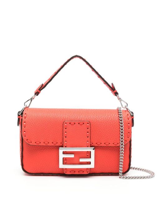 Fendi Red Mini Baguette Leather Crossbody Bag