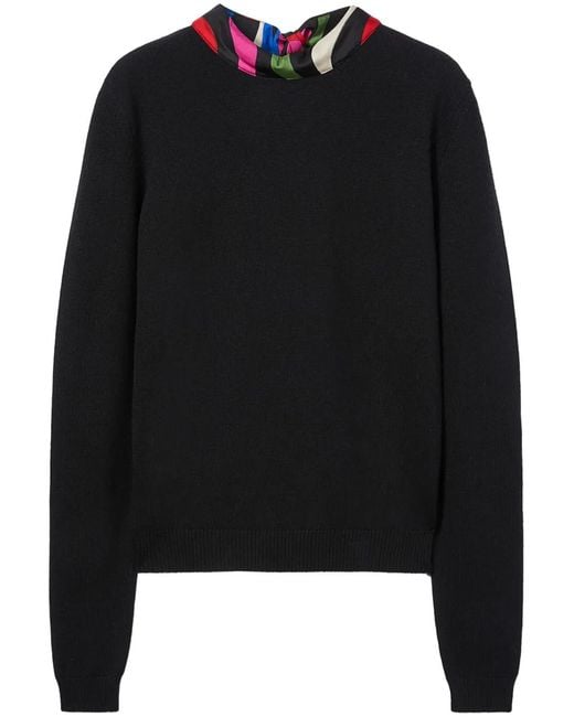 Emilio Pucci Black Marmo-Print Scarf-Detail Wool Jumper
