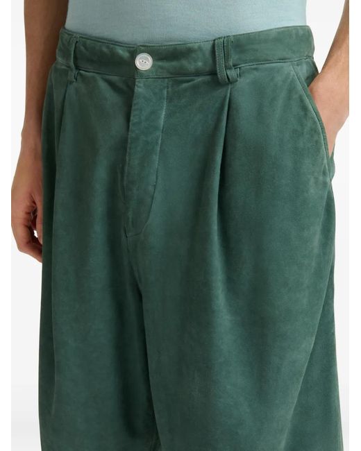 Marni Green Suede Shorts With Pleats for men