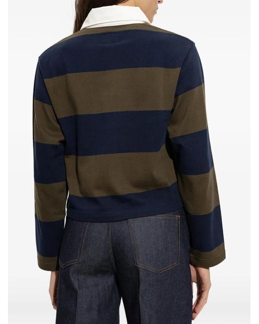 A.P.C. Blue Striped Long-Sleeve Polo Shirt