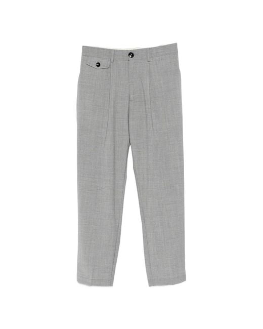 Pmds Gray Pressed-Crease Flap-Pocket Trousers for men
