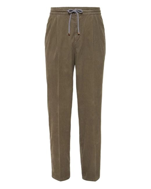 Brunello Cucinelli Green Cotton Straight-Leg Trousers for men