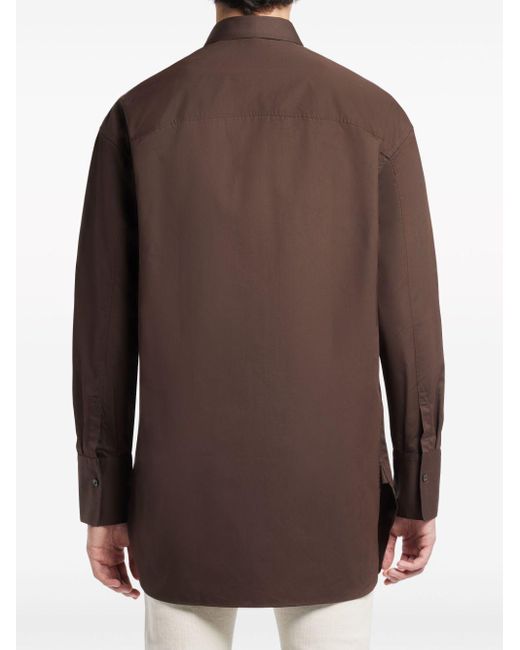 Ferragamo Brown Logo-embroidered Cotton Shirt for men