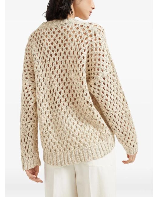 Brunello Cucinelli Natural Pullover Mit Lochstrickmuster